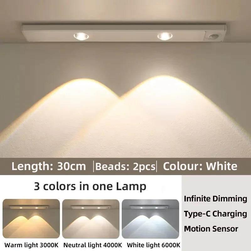 Lumière LED Blanche/Noire pour Armoire Rechargeable par USB Capteur de Mouvement pour Cuisine Garde-Robe Éclairage d'Armoire 20cm/30cm/40cm/50cm